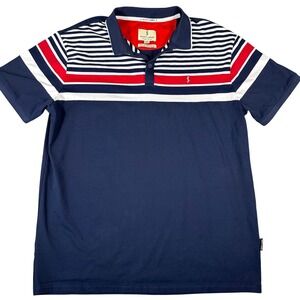Scott James‎ England Men's XL Polo Shirt Striped Performance Red White Blue